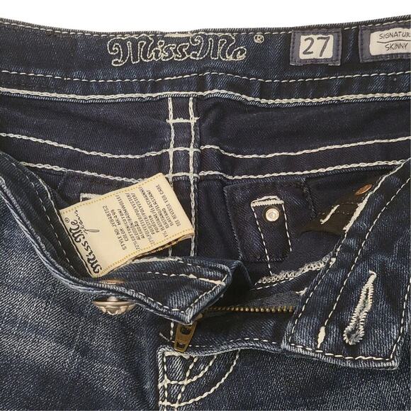 MISS ME Colorful Embellished Skinny Jeans Womens 27 Rhinestone Thick Stitch Y2K - Picture 4 of 15